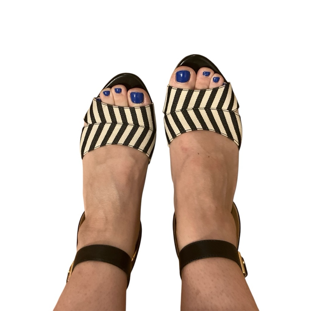 Black and White Leather Striped Sandals